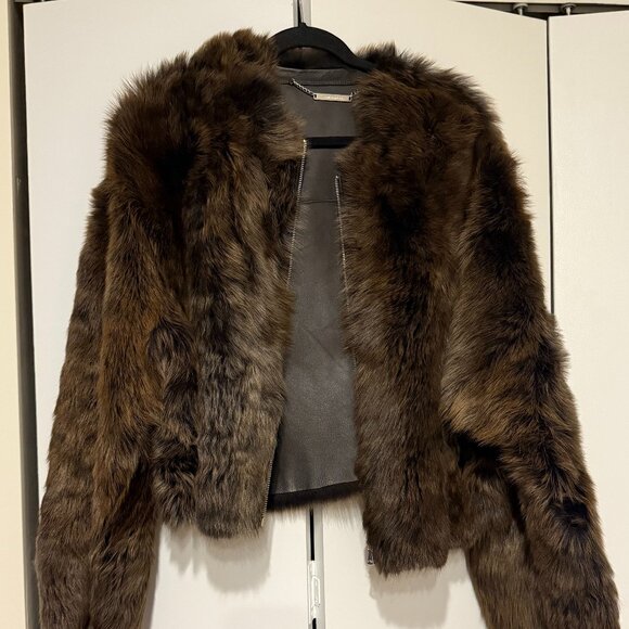 Nour hammour Dianne Cropped Shearling Jacket Chataigne - Picture 1 of 3